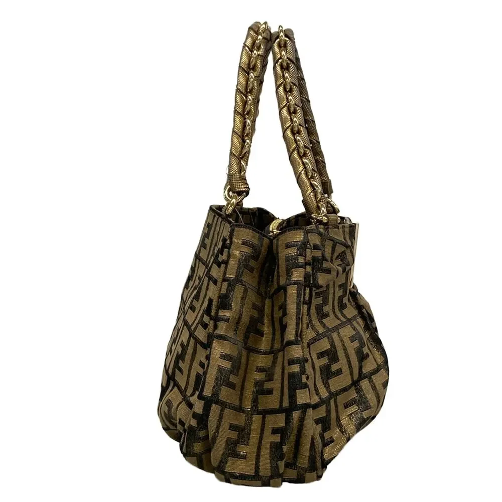 Fendi Mia/Zucca Handbag 8BR615 Black Gold Jacquard Leather